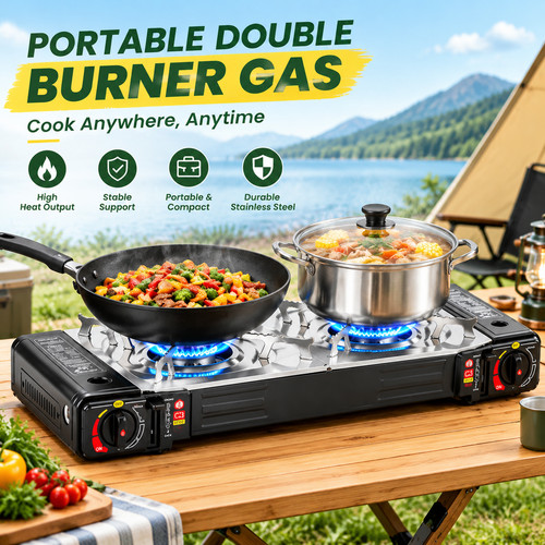 Double burner camping - burner, gas